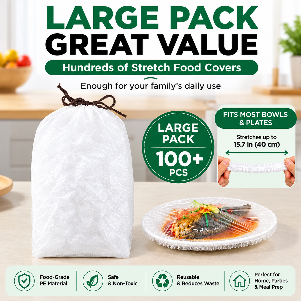🔥100PCS Disposable Stretch Food Covers for Bowls & Plates