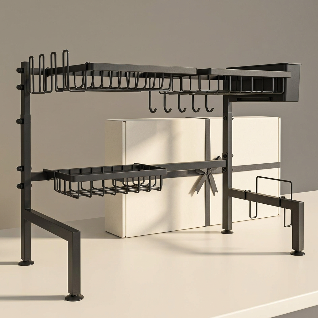 Over-sink dish rack with gift packaging concept, packaging not included