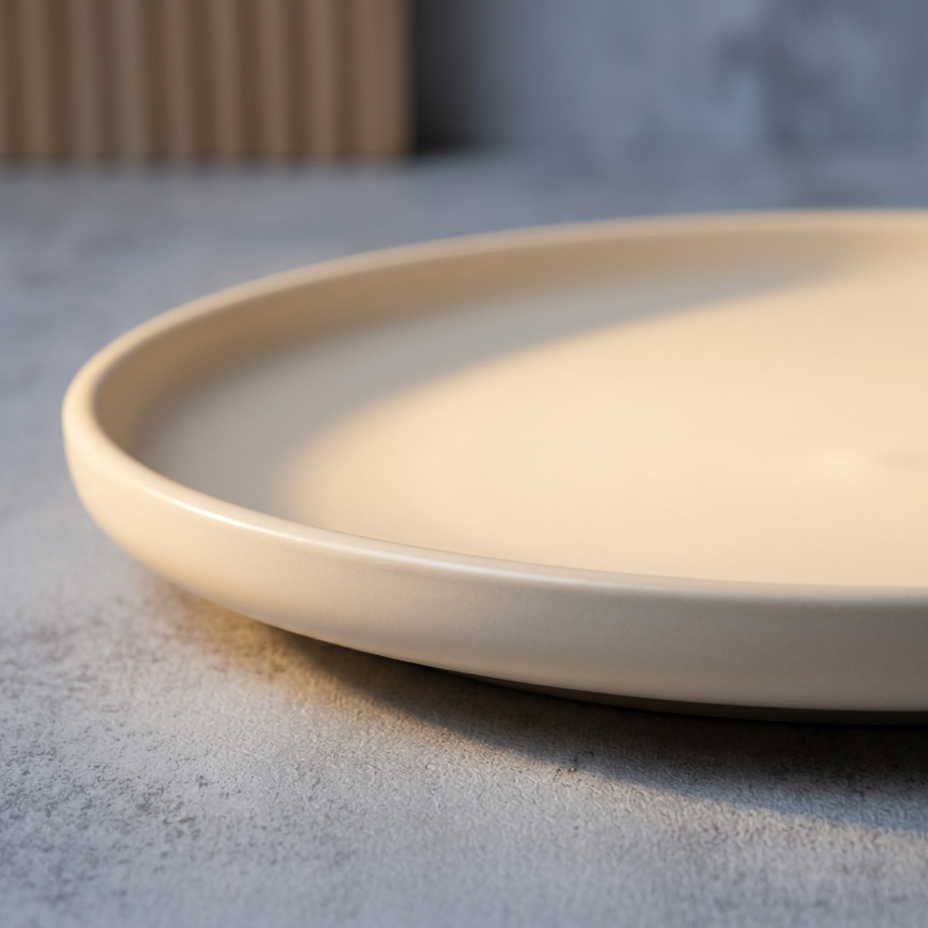 Raised plate rim and plain ceramic surface detail