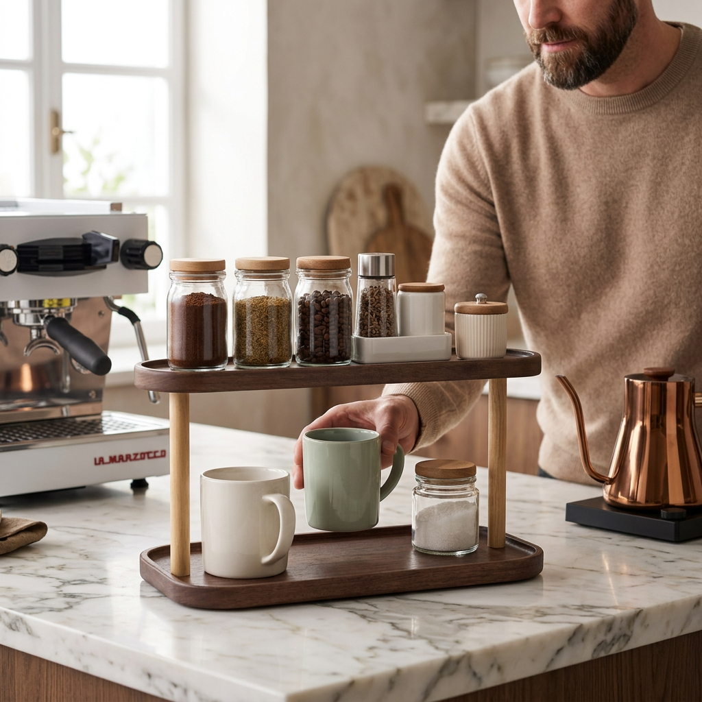 Man using countertop coffee station