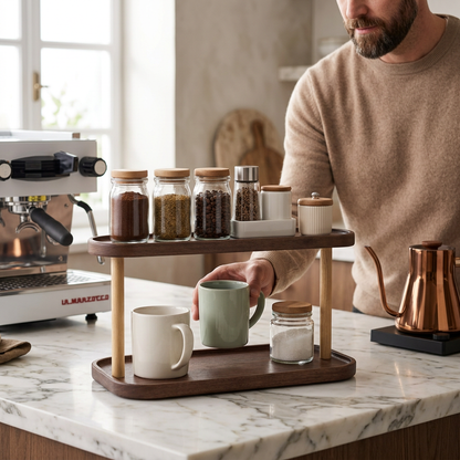 Man using countertop coffee station