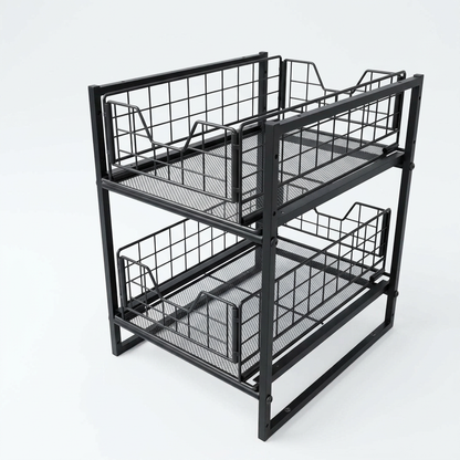 Black two-tier pull-out organizer on white background