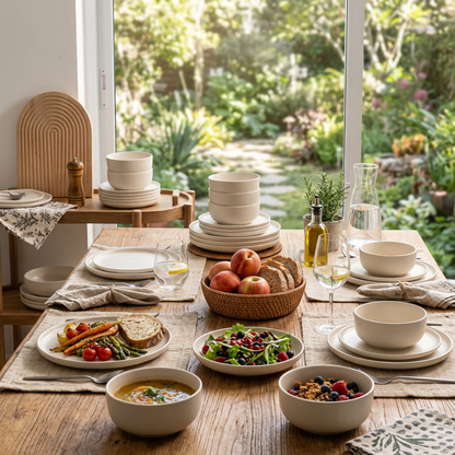 Weekend lunch setting beside garden window