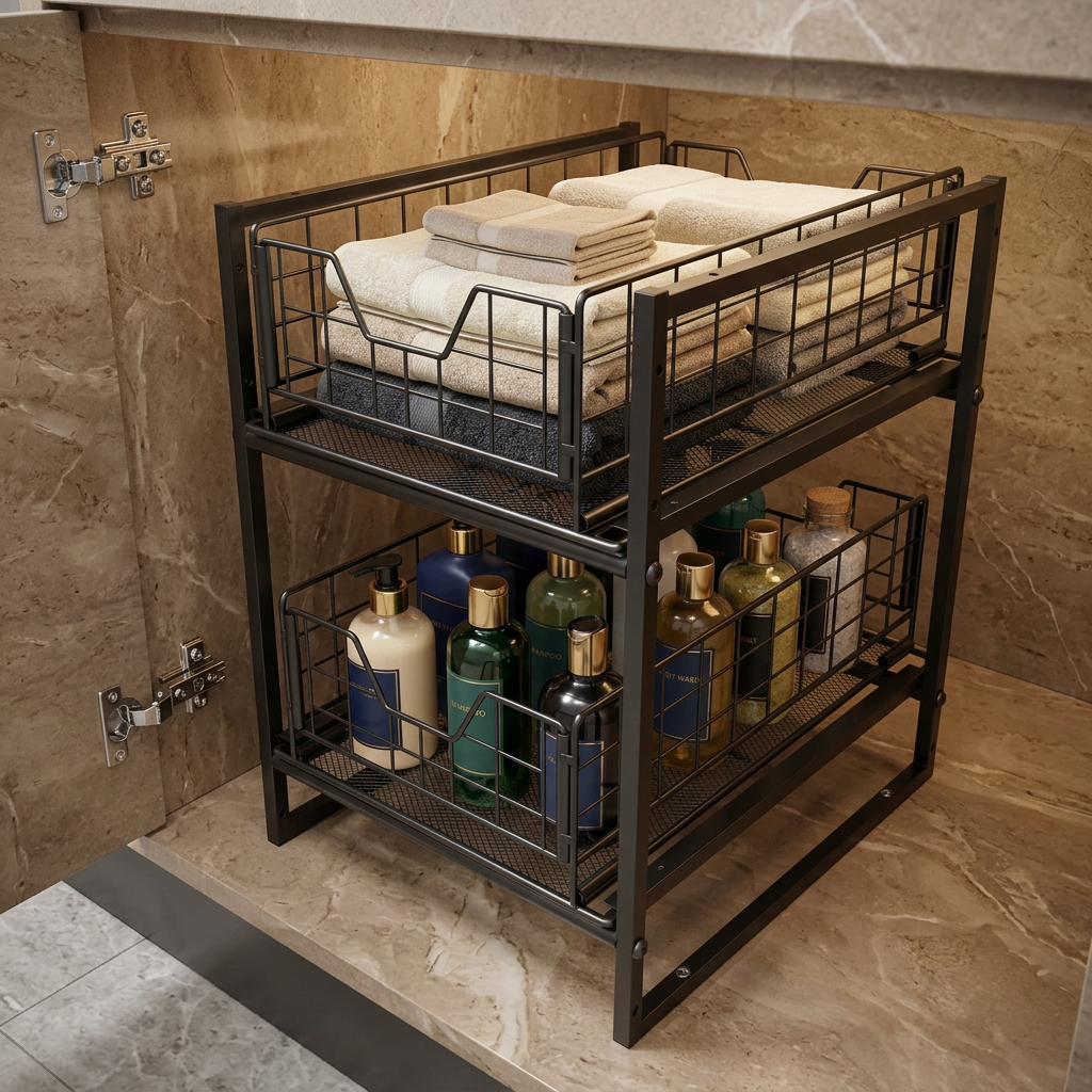 Cabinet organizer in bathroom vanity