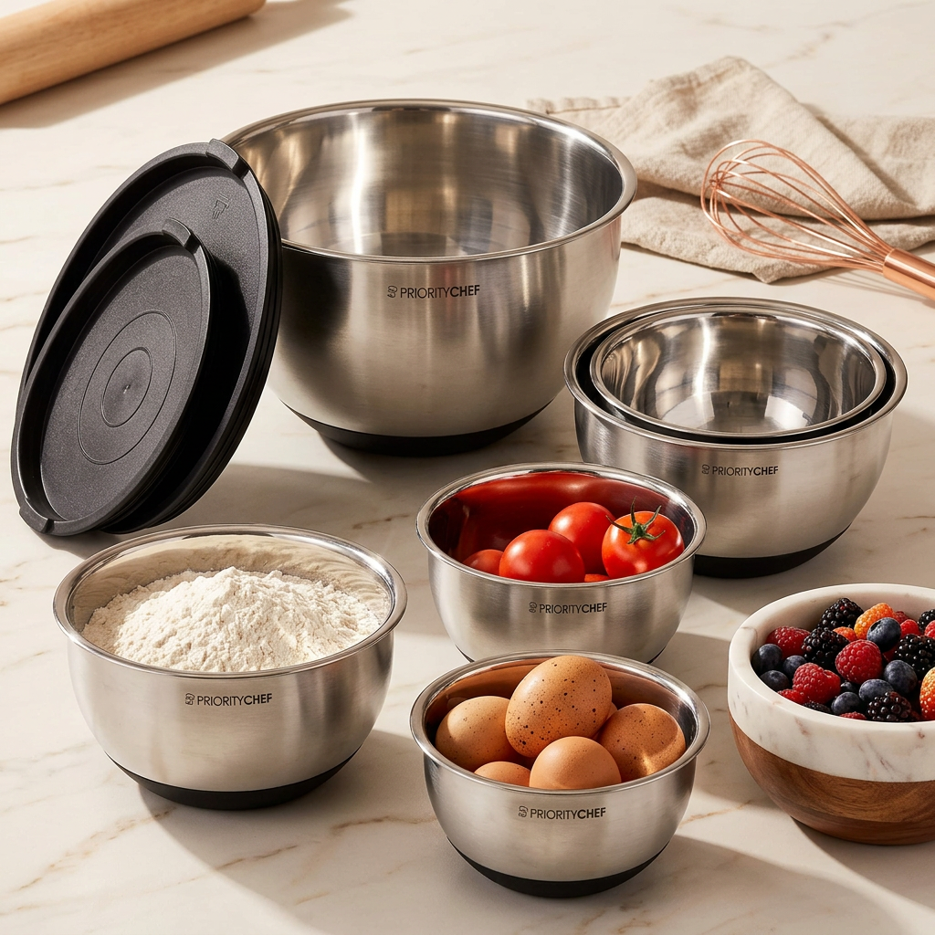 Assorted bowls arranging ingredients for weekend baking