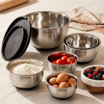 Assorted bowls arranging ingredients for weekend baking